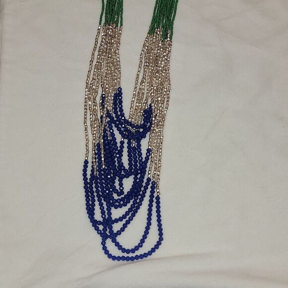 New TALBOTS Colorful Long Beaded Necklace ~ Green Blue Silver Beads $69.50 - Picture 8 of 16